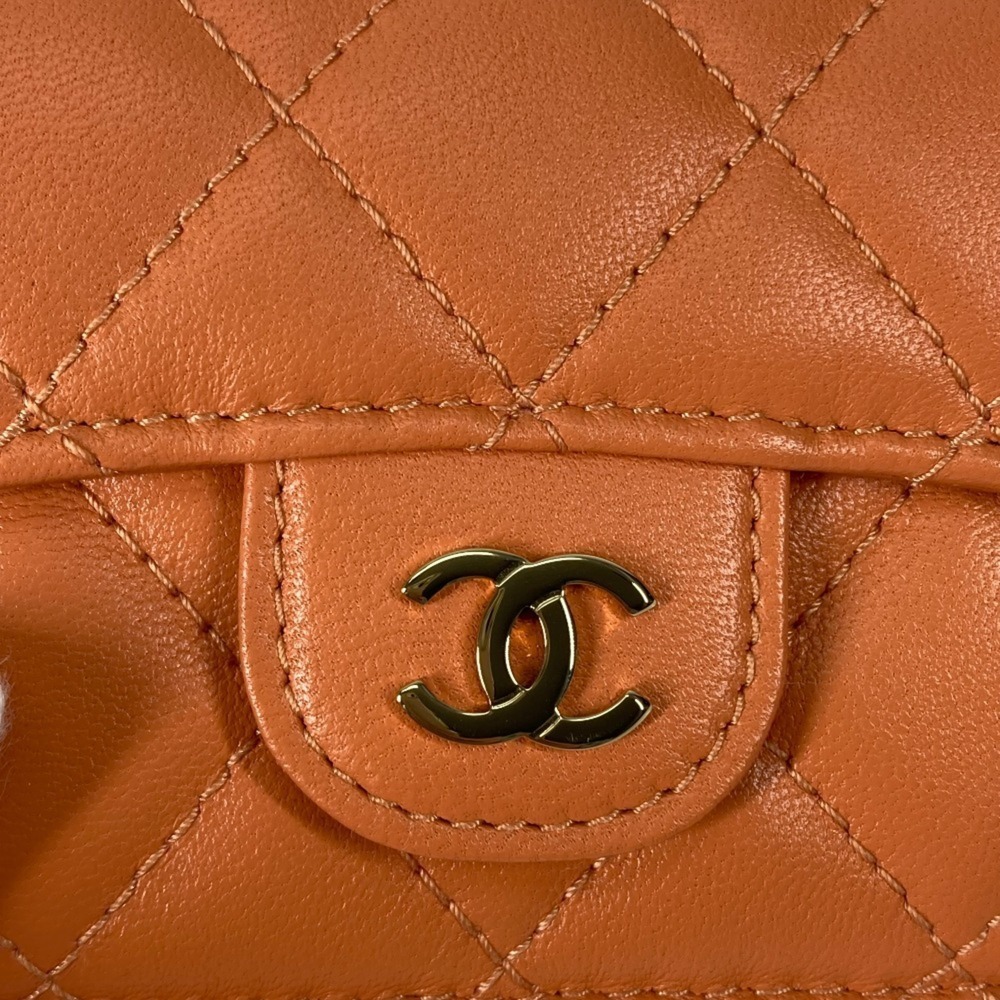 CHANEL Authentic Orange Lambskin Leather Logo Wallet - Picture 12 of 16